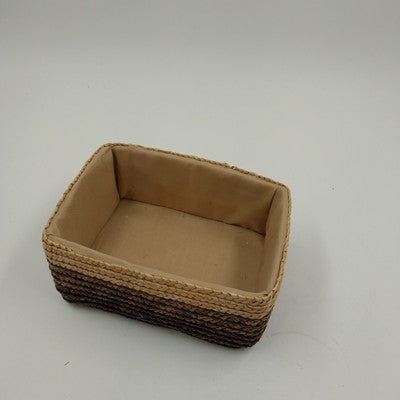 Handwoven Rattan Storage Basket 2-Tone w/ Liner Rectangular 7"