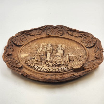 Germany Neuschwanstein Castle Vintage Hand Carved Wood Resin Wall Plate 9.5 "