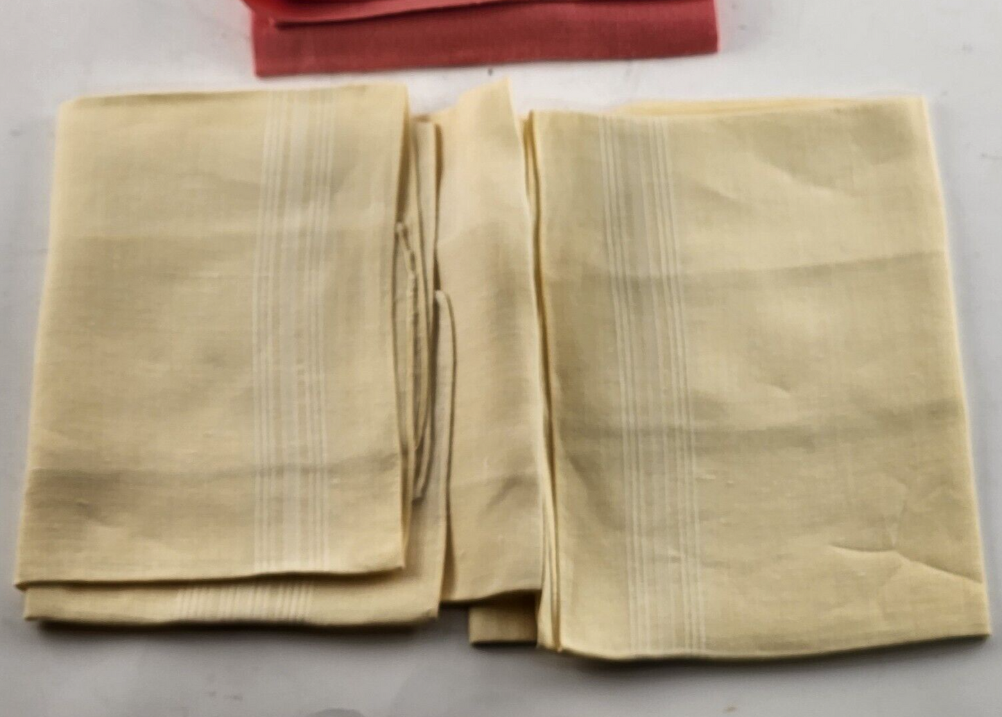 One Red and Two Yellow Linen Dinner Napkins Dining Table Vintage 19"x13.5"