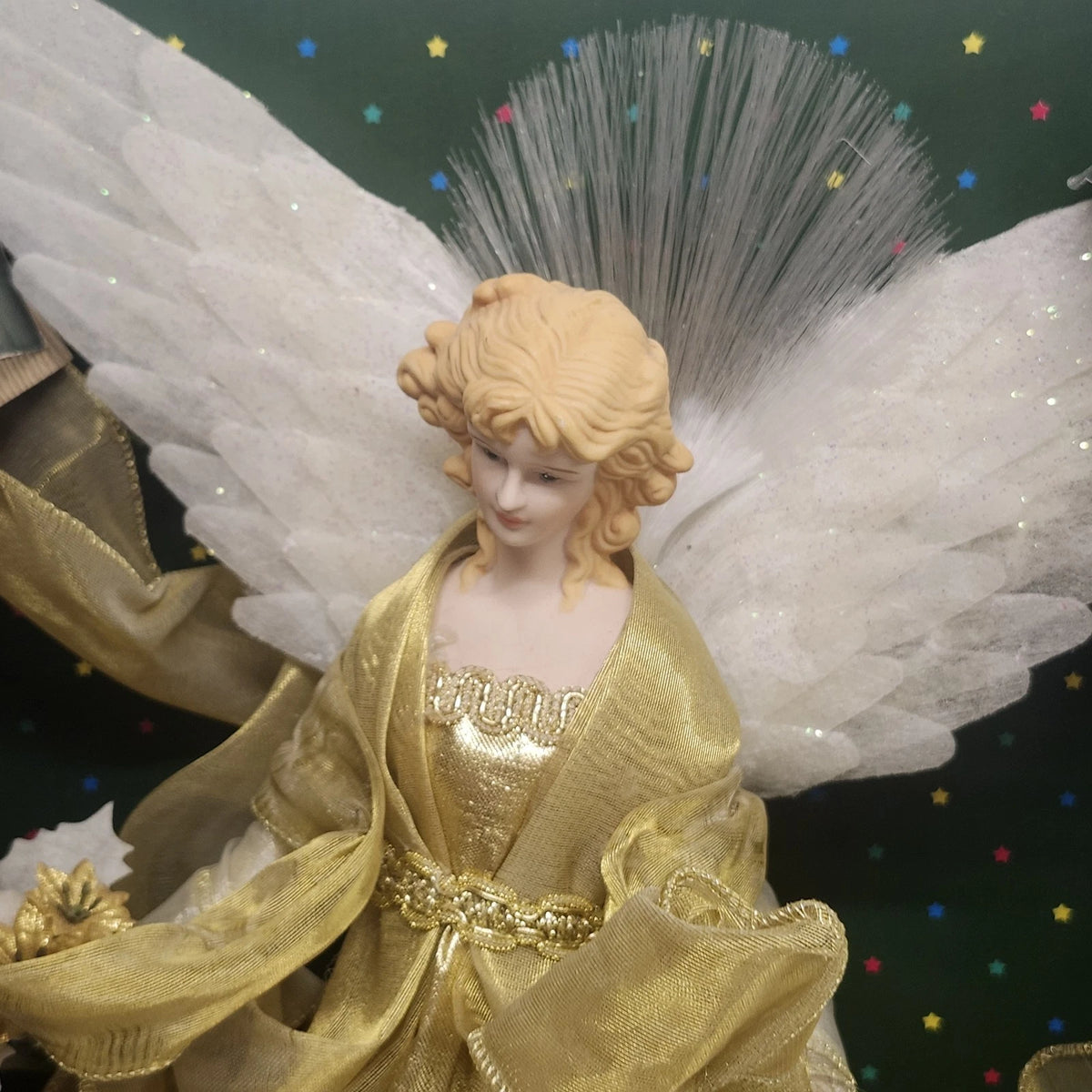 Bradford Novelty Fiber Optic Angel Tree Topper Gold 14" Color Changing w Box