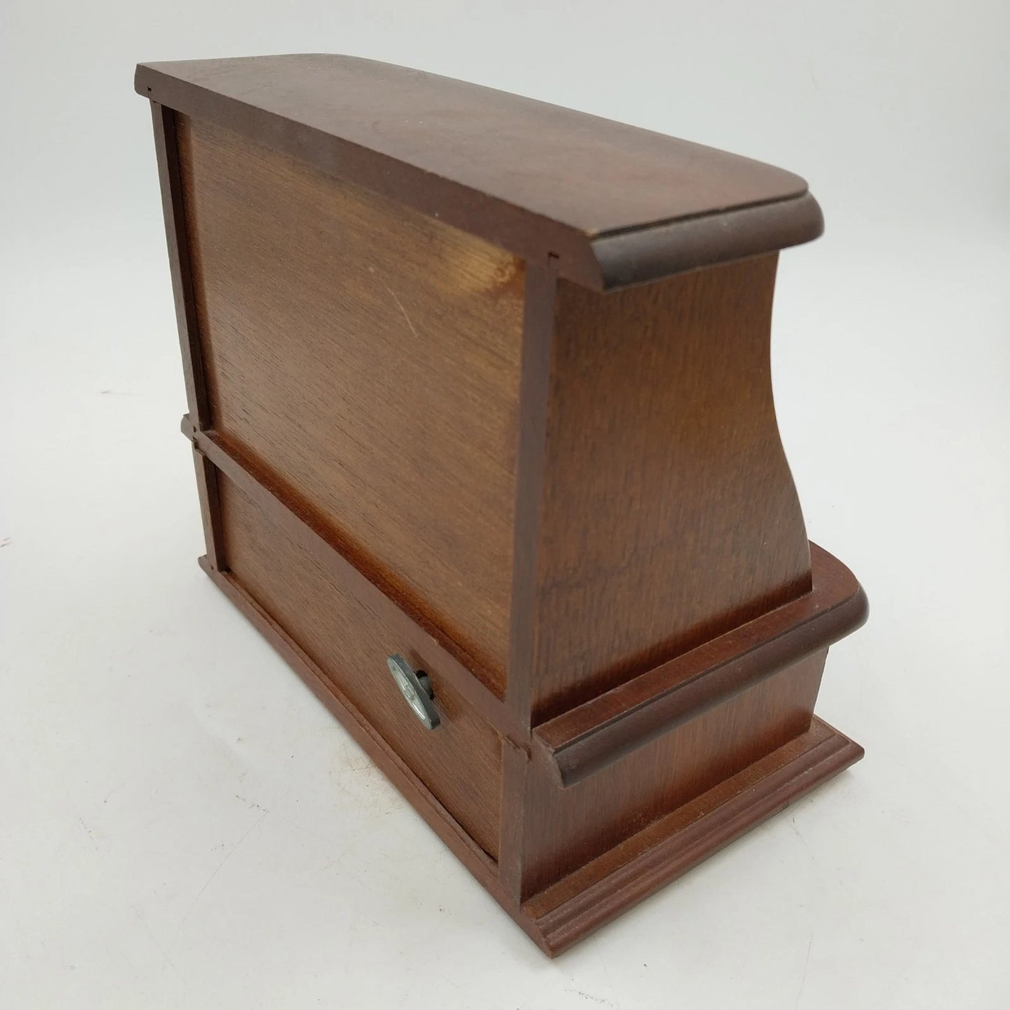 Wooden Musical Jewelry Box Jay Imports Angled Top Gold Diamond Blue Velvet 8"