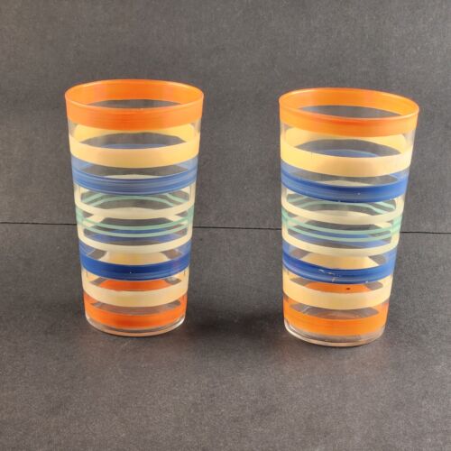 2 Fiesta Ware Glass Tumblers 8 oz Sienna Sunset Pattern by Homer Laughlin