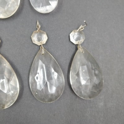 11 Almond Teardrop Crystal 2" Prisms w Octagon Faceted Beads Vintage Lamp Parts