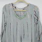 Nature Art by Lynn Yang Beaded Tunic Top Green Floral Women's Small 3/4 Sleeve