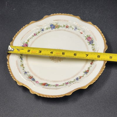 LRL Limoges Plate Art Nouveau w Multicolor Floral Motif & Gold Tone Edges France