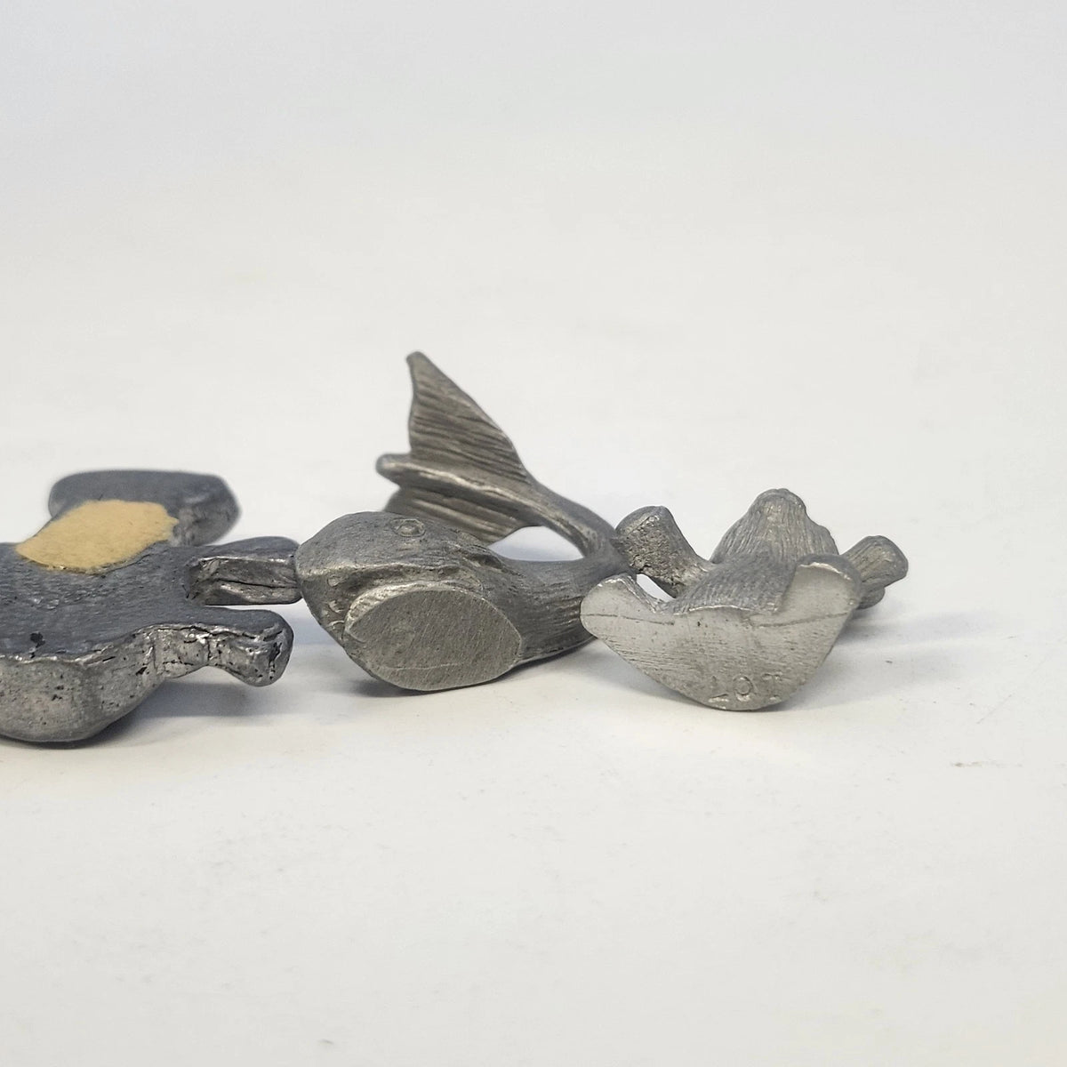 Pewter Figurine Lot 4 Whale Hippo Teddy Bear Sailing Ship Sculpted Animals Vtg