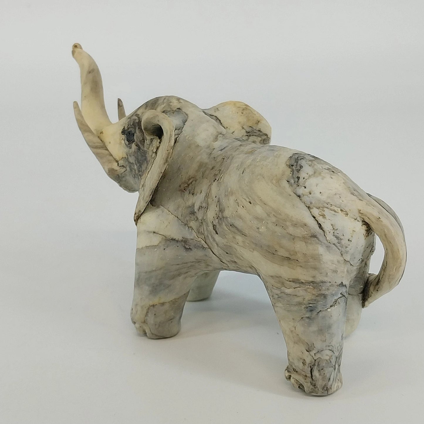 Trunk Up Lucky Elephant Figurine Crushed Oyster Shell Sculpture 5.5" Gray