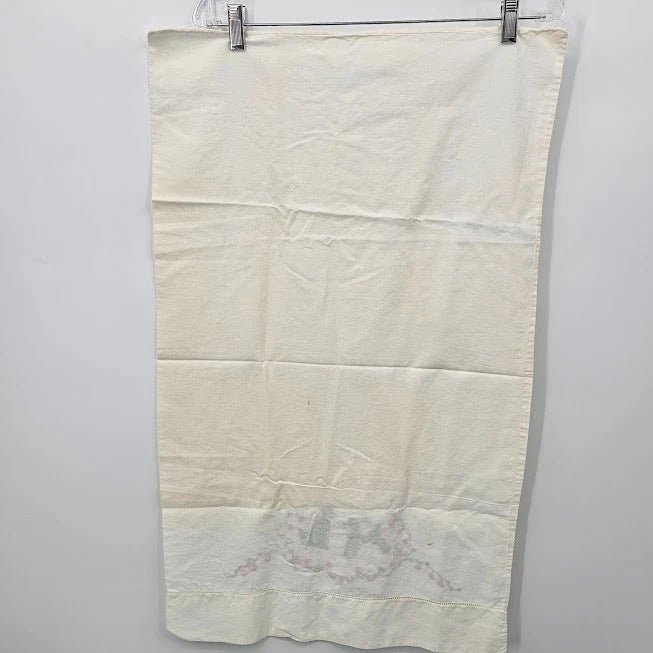 Poodle Embroidered Pillowcases Pair Pink Green Mid Century Kitschy 32" Vtg 1950s