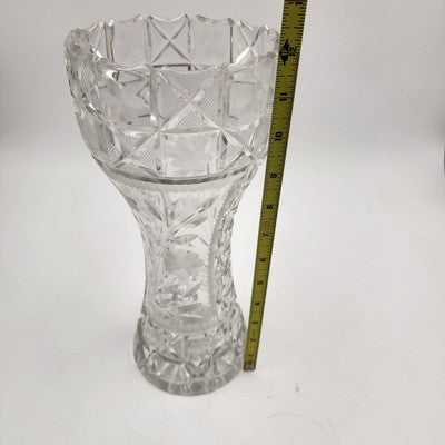 Imperlux Germany 12"x5" Lead Crystal Vase Flared Hand Cut Floral VTG Glass