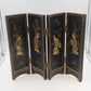 Macau Black Lacquer Soapstone 4-Panel Asian Tabletop Folding Screen 18" x 14"