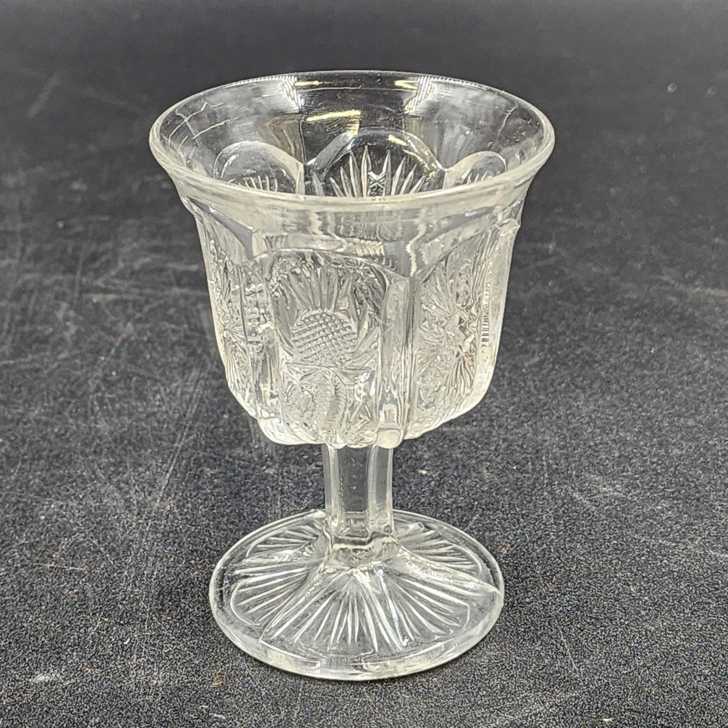 7 Cordial Shot Glasses Clear Pedestal Early American Pattern Glass Assorted 4"