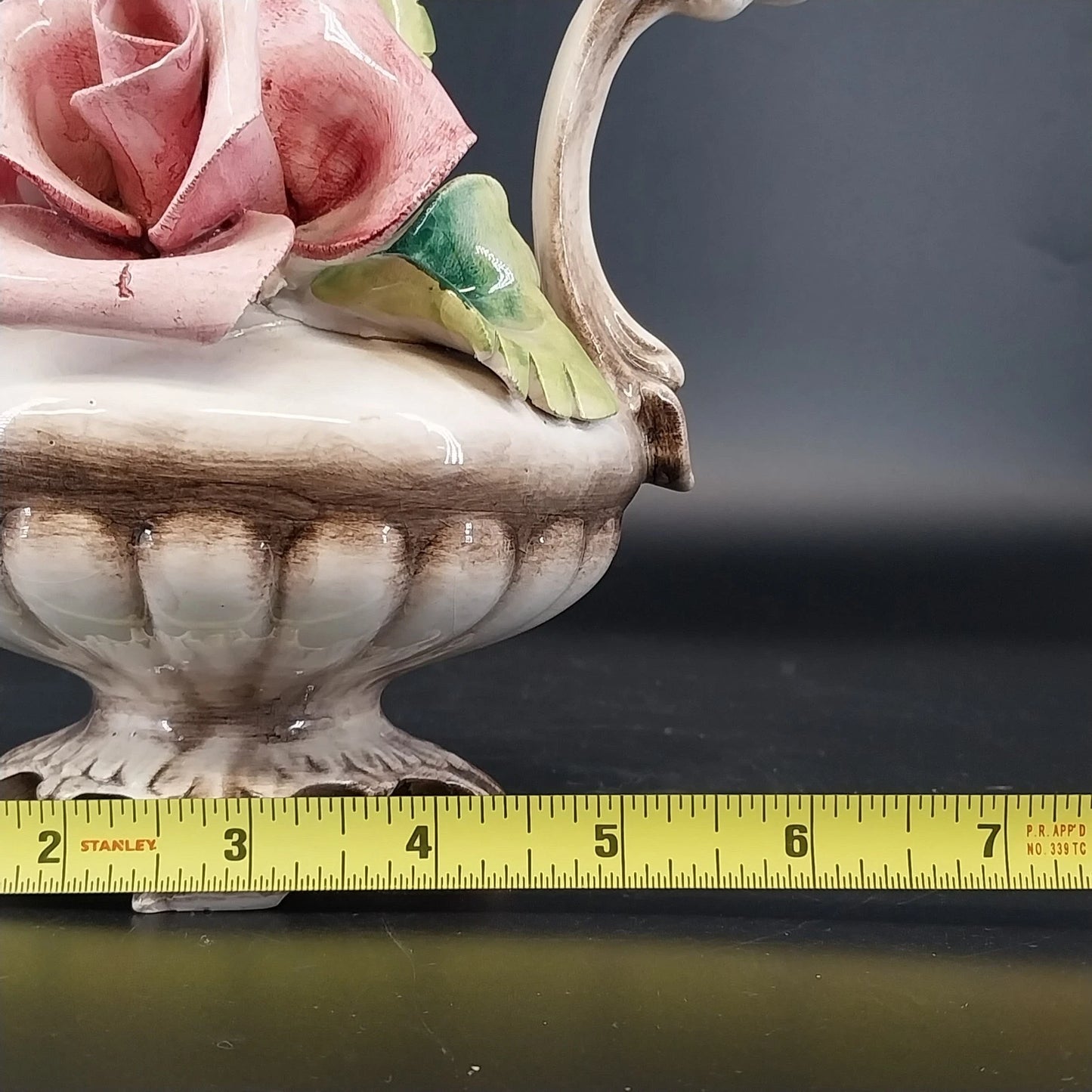 Capodimonte Italy Ceramic Pitcher Vase Pink Roses Ornate Porcelain Vintage