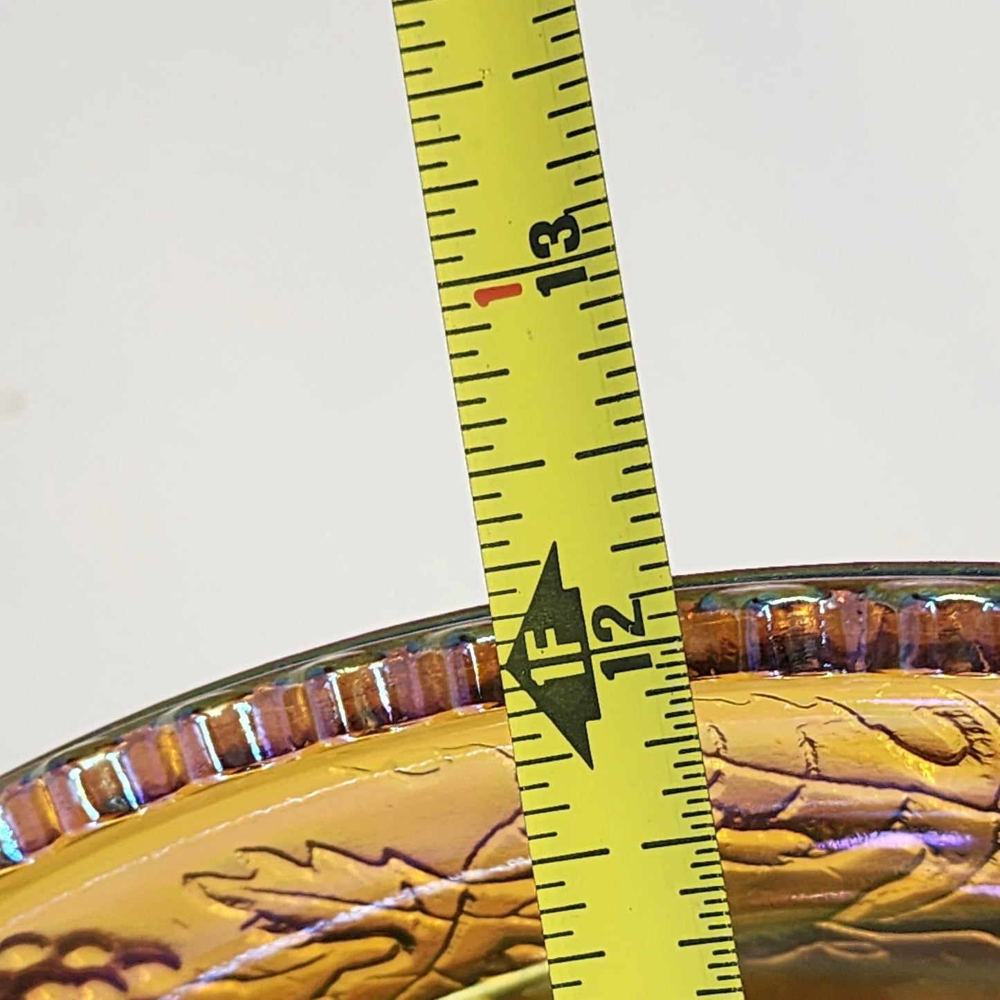 Indiana Carnival Glass Punch Bowl 7 Qt Iridescent Amber Gold Harvest Grape 12"d