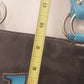 Fashion Express Black Faux Leather Tote Bag Blue Strap Zip Top