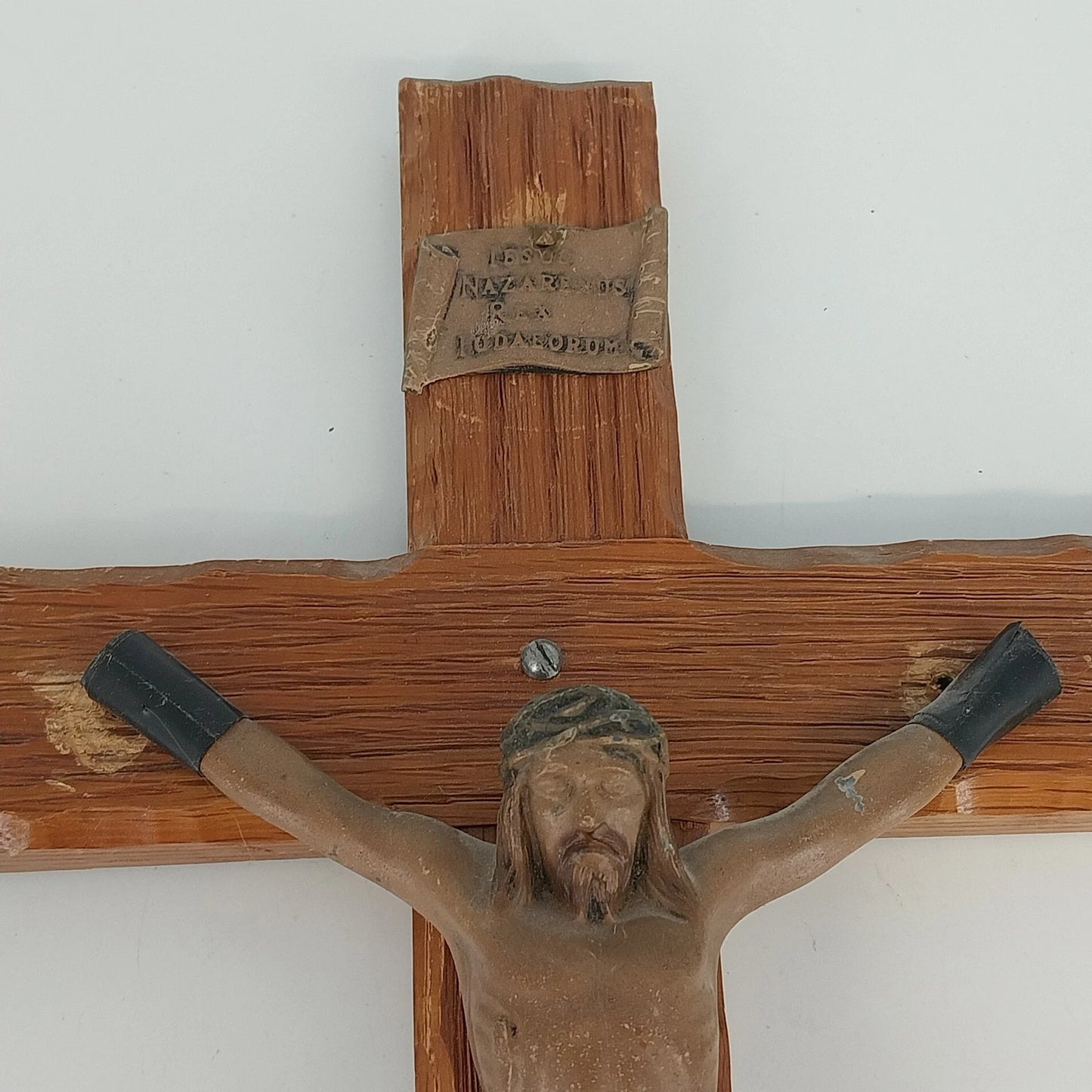 Jeweled Cross Co Shroud of Turin Wood Metal Crucifix 15" INRI Vintage