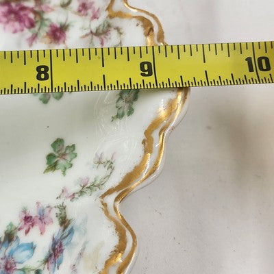 Haviland Limoges France Serving Plate Rose Colorful Flowers Gold Scallop Edge 9"