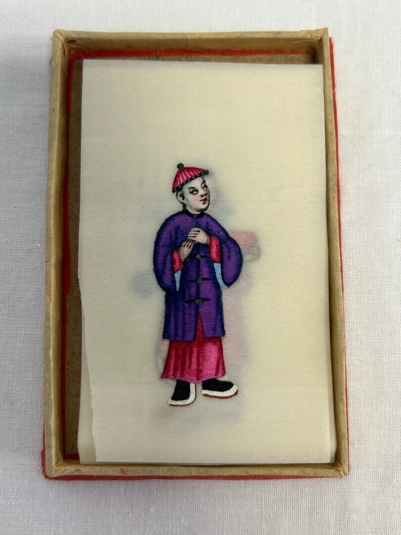 Asian Rice Paper Pith Paintings 4" Set 12 Fragile Antique 19th Century Chinese