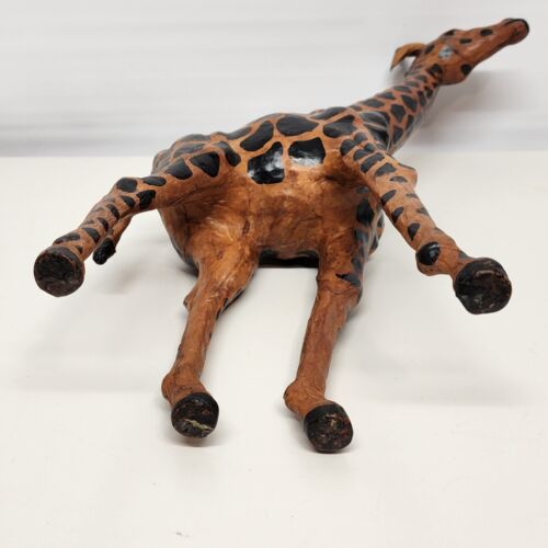 Leather Wrapped Giraffe Figurine Animal Vintage Large 18 Inch Tall Safari Décor