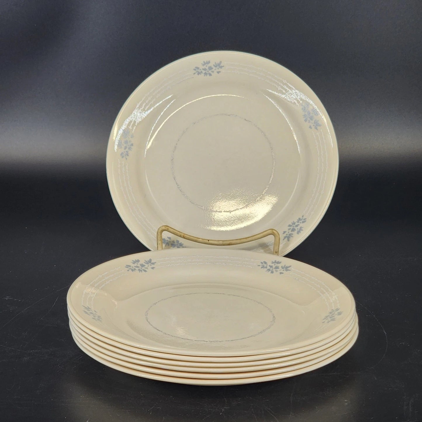 Corelle Blue Lace Bouquet 7.25 Inch Plates Set of 7 Vintage