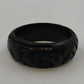 African Hand Carved Wood Wide Bangle Bracelet 2.5" Black Animal Design Tribal