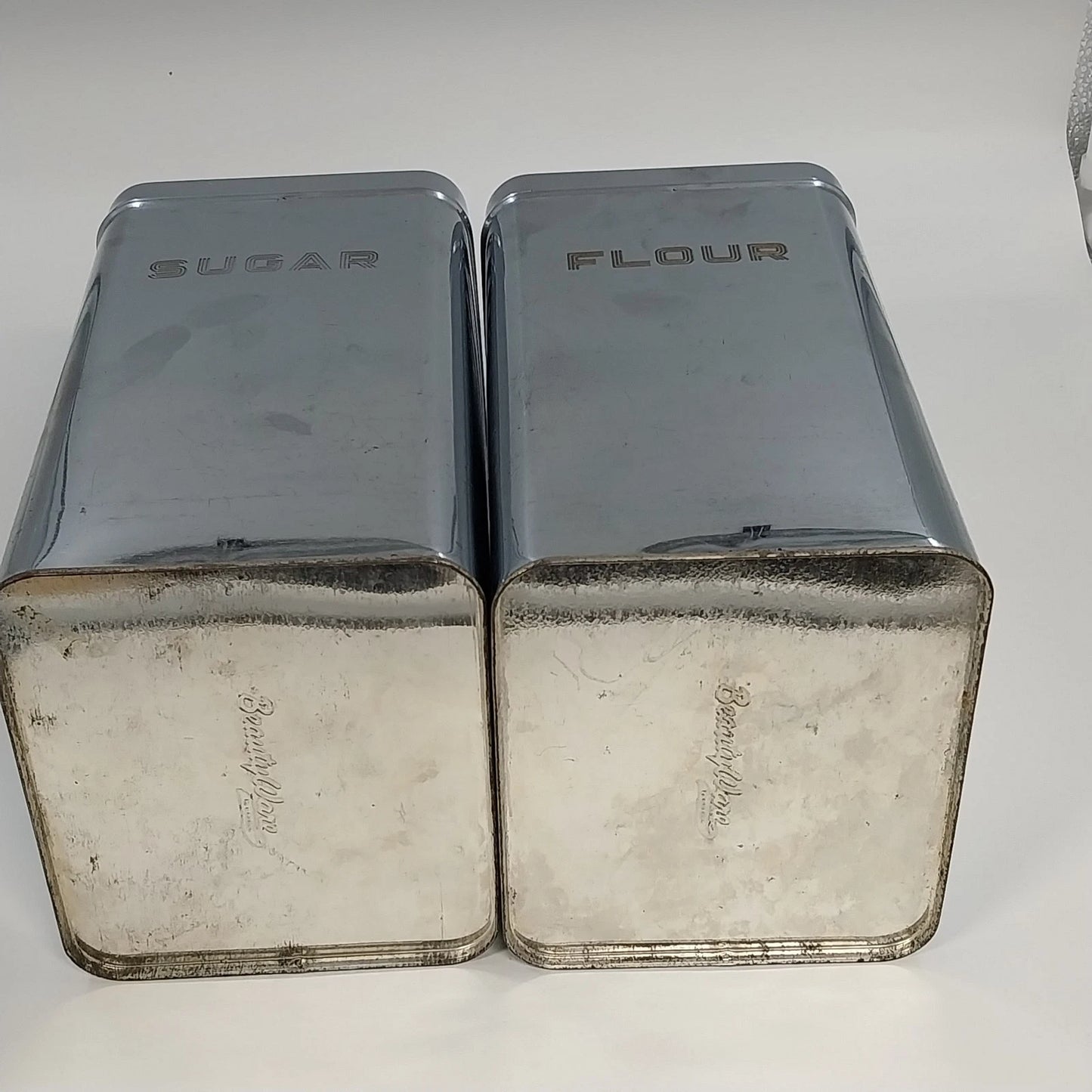Beautyware Flour Sugar Canister Set Chrome Metal 2-Piece 9" Vintage