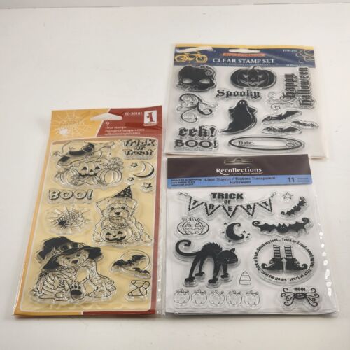 Lot of 3 NOS Halloween Themed Clear Unmounted Stamps Unopened Vintage