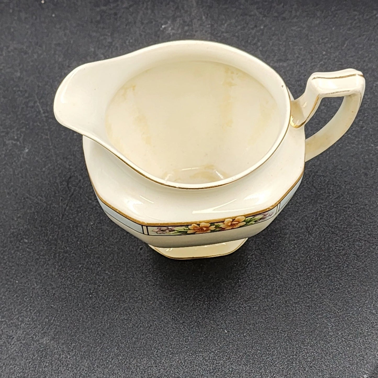Nebraska Blue Creamer Syrup Pitcher England Blue Rim Flower Accent J&G Meakin