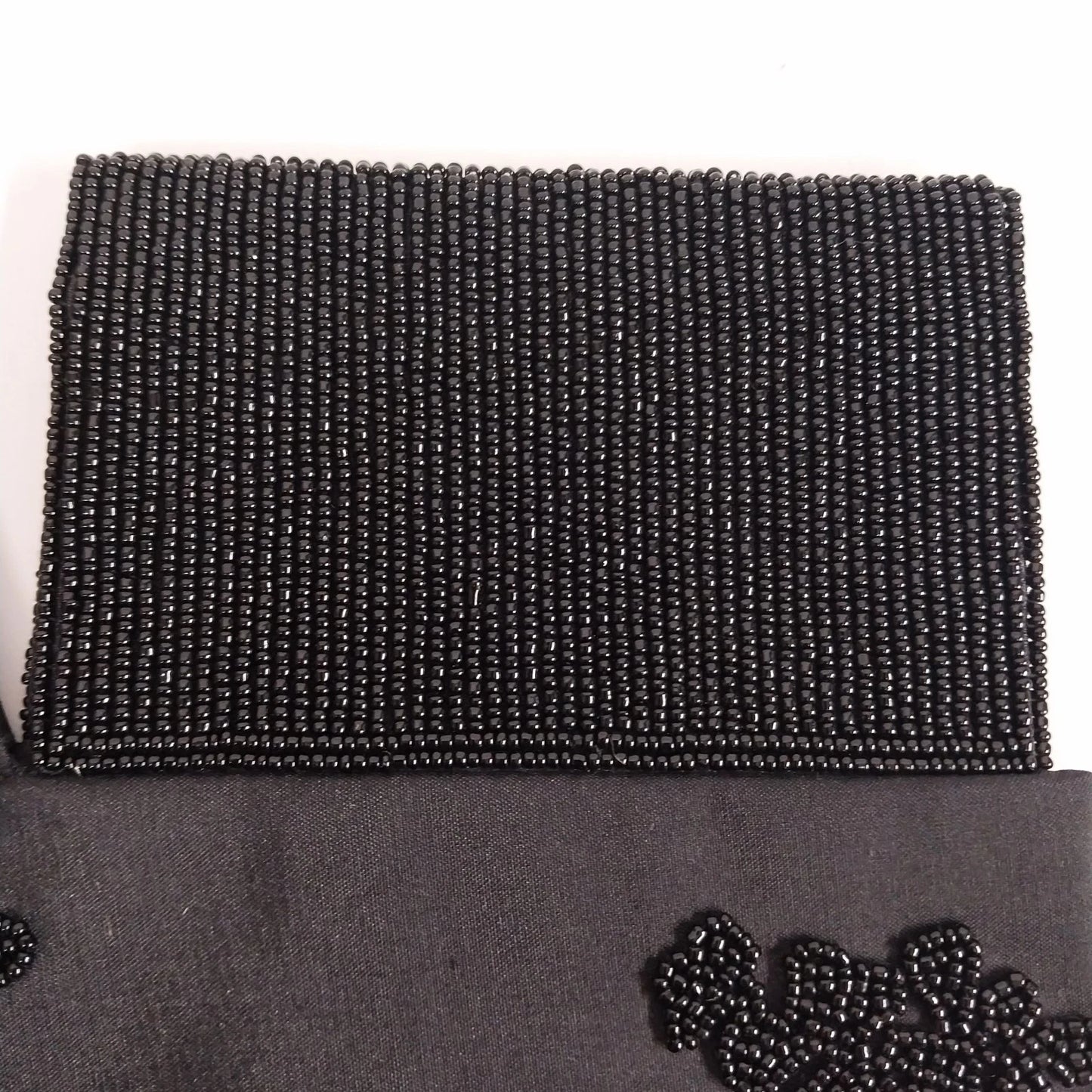 Lynne Jerome Black Beaded Silk Saddle Bag Unique Double Loop Handle Vintage