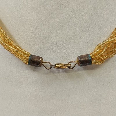 6 Strands Gold Tone Seed Beads with Multicolor Marbled Glass Pendant Necklace