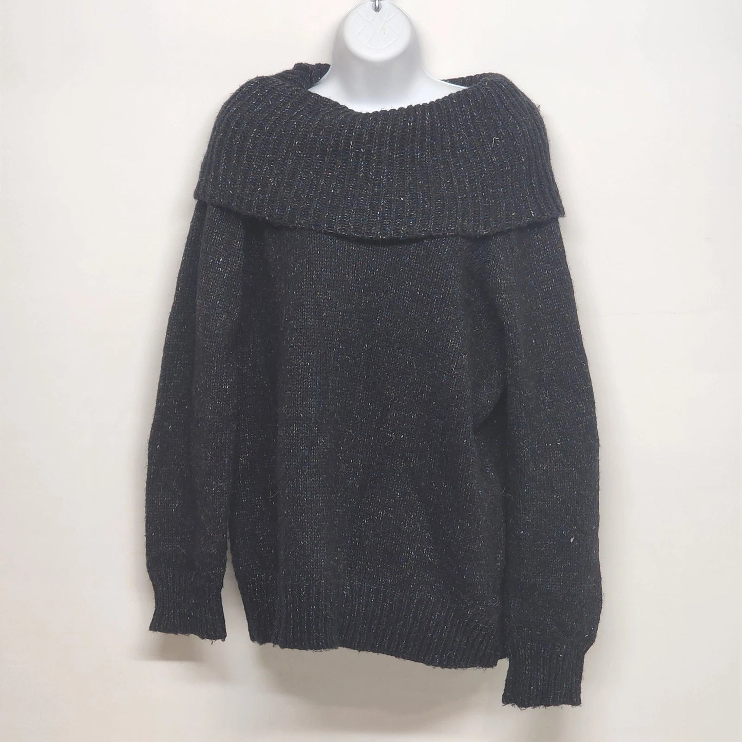 Studio Works Womens Large Knit Sweater Jacket Black Cowl Neck