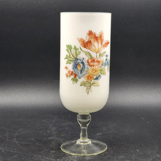 Norleans Vase Satin Frosted Hand Painted Glass Floral Clear Pedestal 11" Vintage