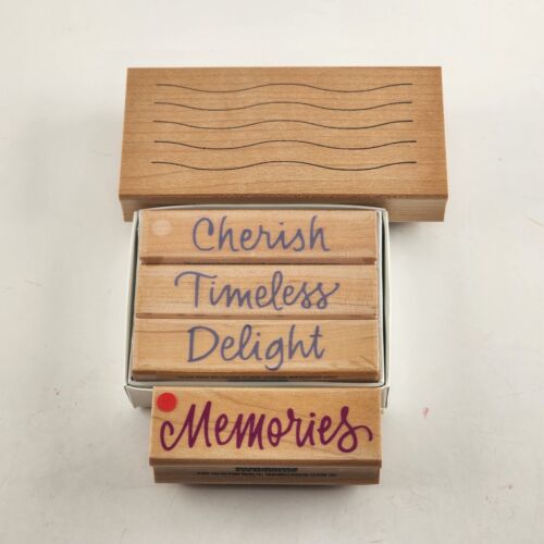 Lot of 5 Special Words and Wavy Lines Rubber Stamps Wooden Mounted Lightly Used