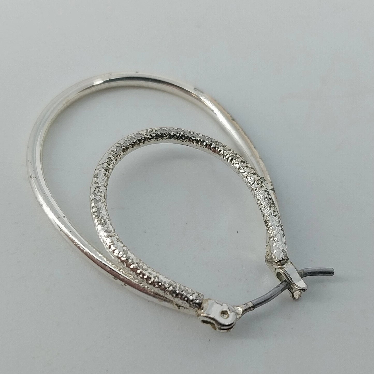 Silver Tone Double Oval Hoop Earrings Textured Inner Hoop Latch Back Jewelry