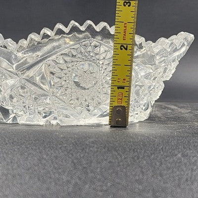 Imperial Glass Nucut Lead Crystal Oval Serving Bowl Sawtooth Edge 6.5" Vtg 50s