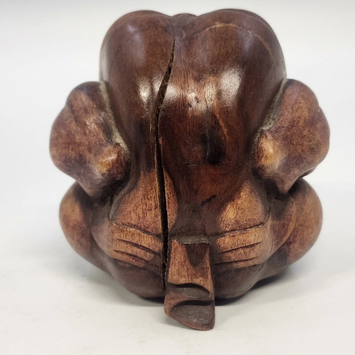 Hand Carved Wood Weeping Buddha Orang Malu Rustic Figurine 4" Meditation Pose