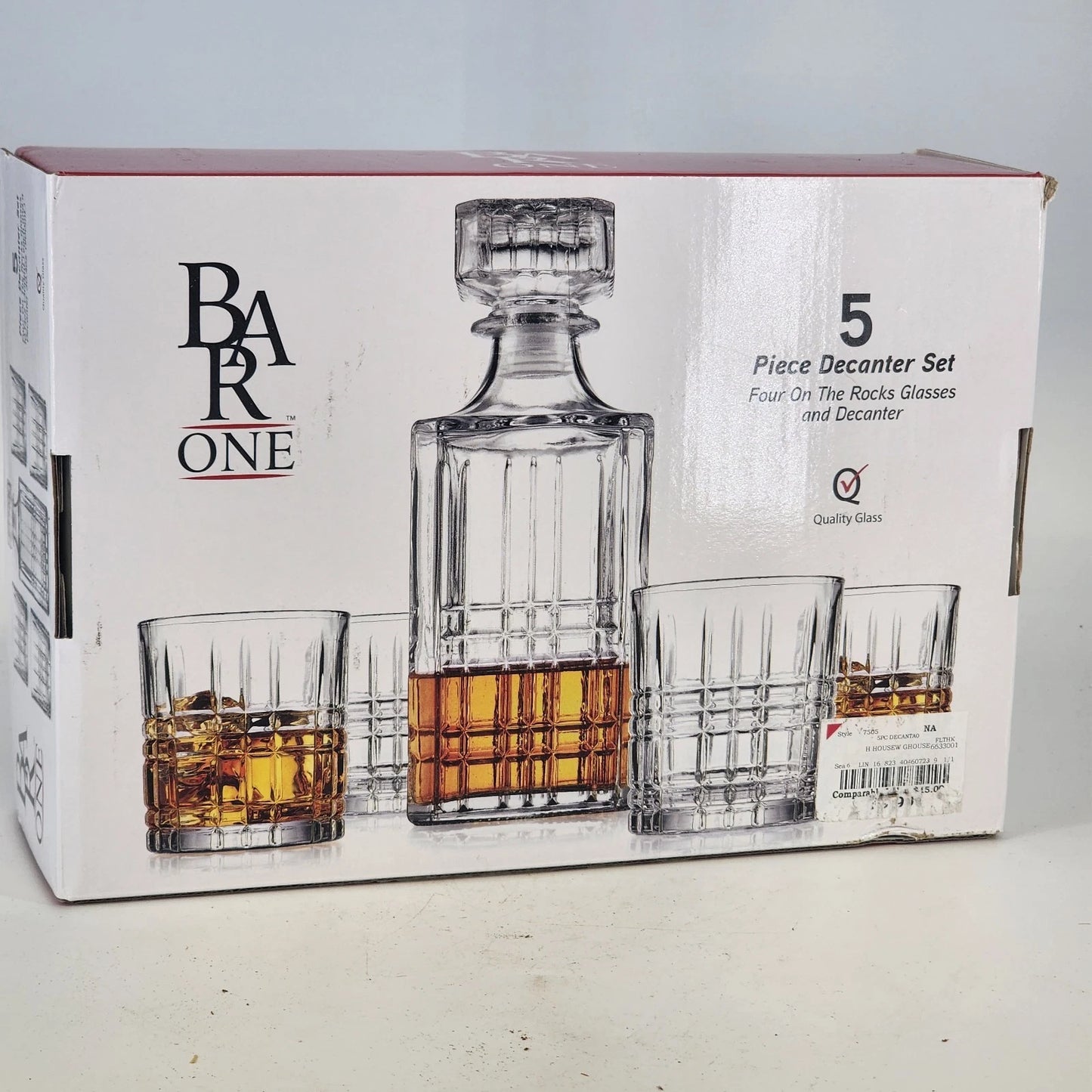 Bar One Lexington Whiskey Decanter Set 5pc Cut Glass 4 Rocks Glasses NOS