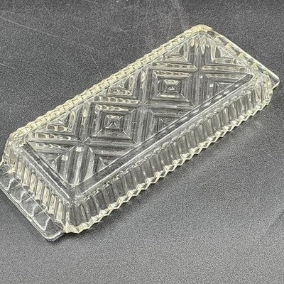Clear Glass Relish Tray Dish X Pattern Ribbed Sawtooth Edges Handles 10" Serving