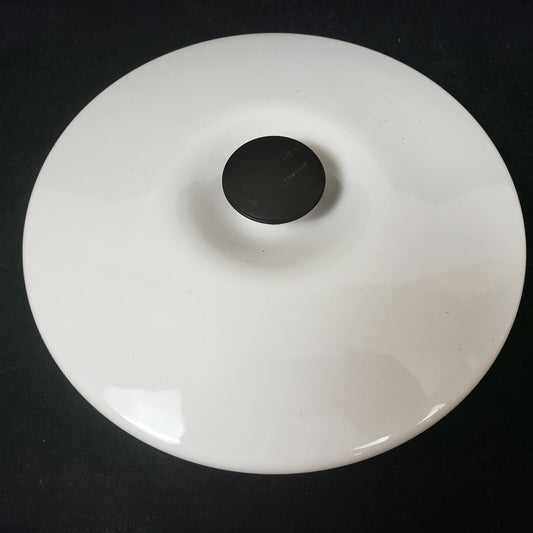 Enamel Ware Pot Lid ONLY White Black Metal Knob Vintage Cover Round 8-5/8" OD