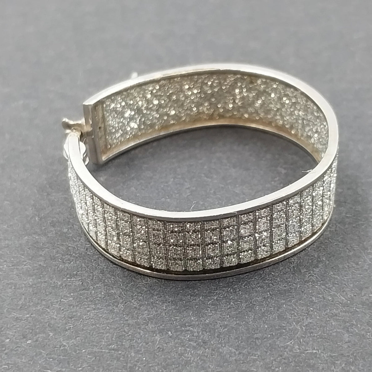 Silver Tone Pave Hoop Earrings Wide Multi Row White Rhinestone Leverback Pair