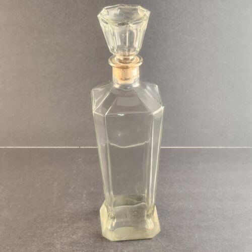 Prop Whiskey Decanter Clear Glass Bottle w Corked Stopper 12” Tall Stopper Stuck