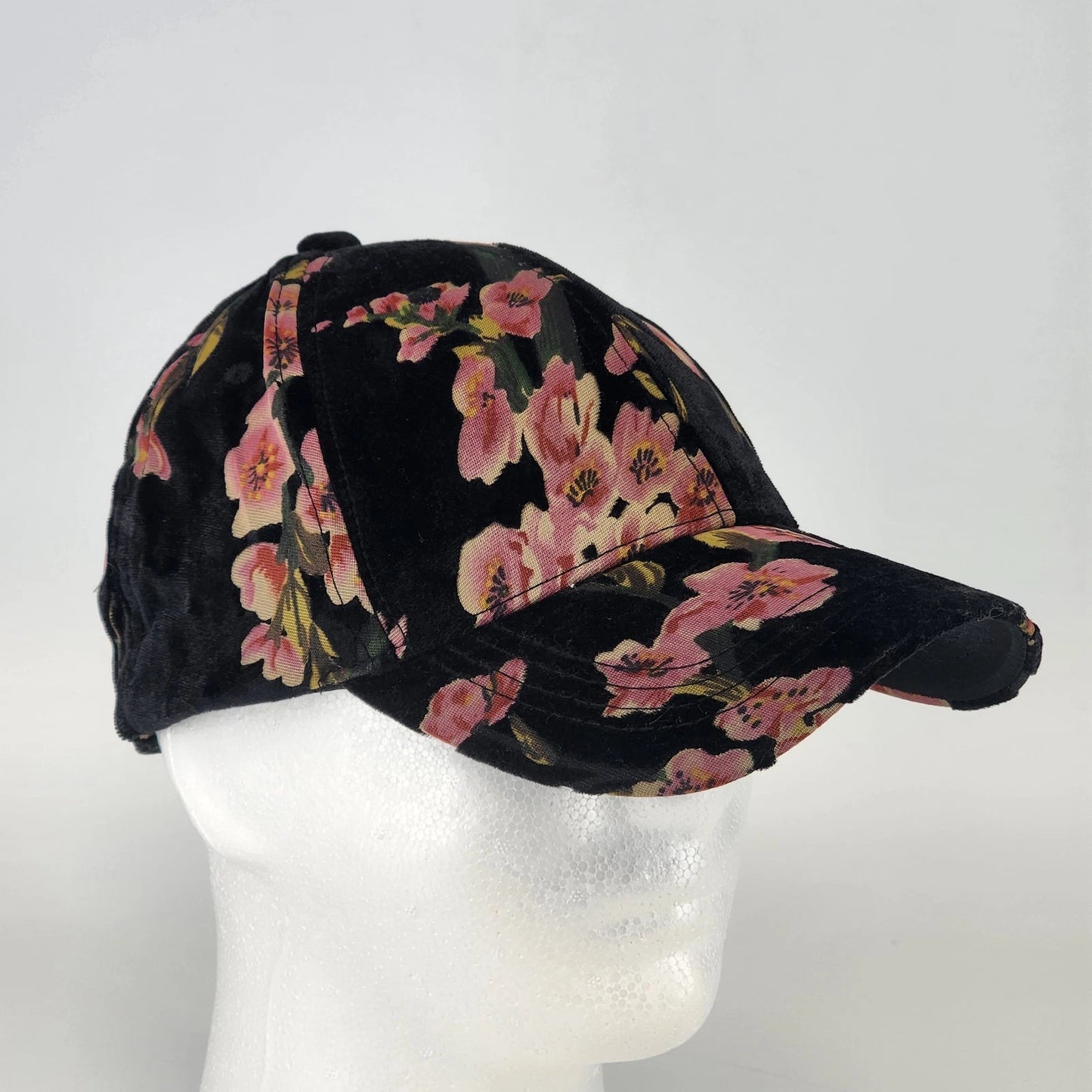 David and Young Baseball Cap Black Pink Floral Velour Soft Velvet Hat China