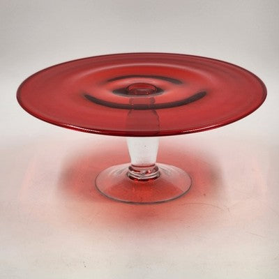 IKEA ÄKTAD Ruby Red Flashing Cake Stand 13" Glass Top Clear 5" Pedestal Base