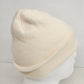 White Rib Knit Beanie Winter Hat Fold Up Watch Cap One Size Minimalist Packable