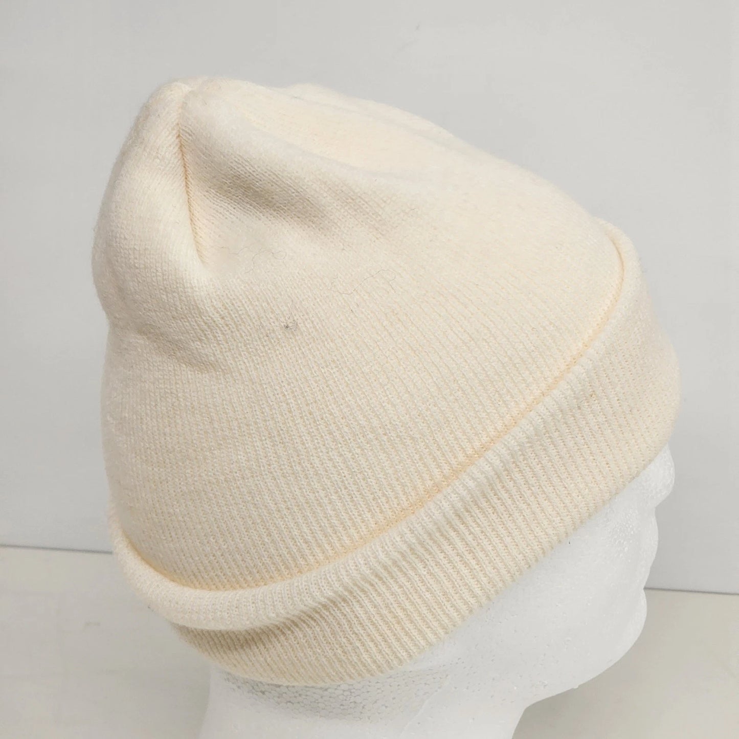 White Rib Knit Beanie Winter Hat Fold Up Watch Cap One Size Minimalist Packable