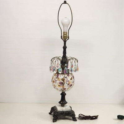 Borske Sklo Waterfall Crystal Marble Globe Brass Table Lamp 36" 3-Way Loevsky