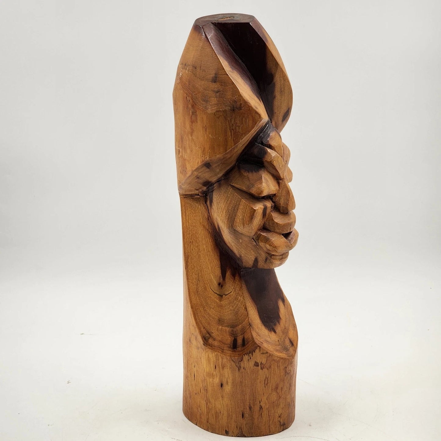 African Hand Carved Wood Head Bust Art Sculpture Figurine 16.5" Vintage Statue