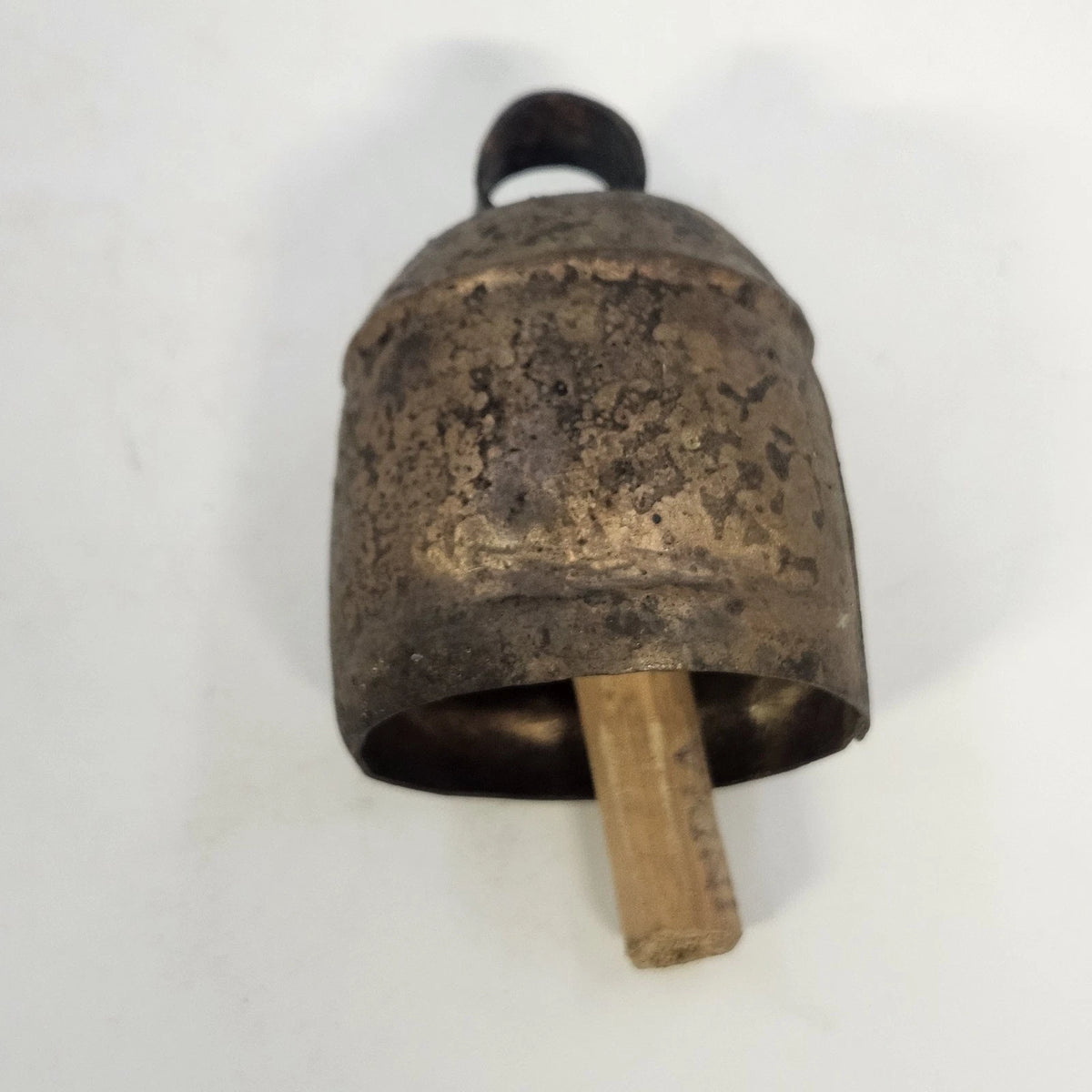 Rustic Metal Cow Bell Wooden Clapper Small Primitive Farmhouse 3" x 2" Vintage