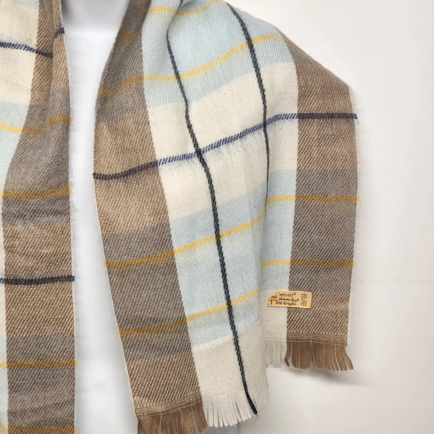 Celvin Tan White Beige Cashmere Feel Scarf Fringe Japan
