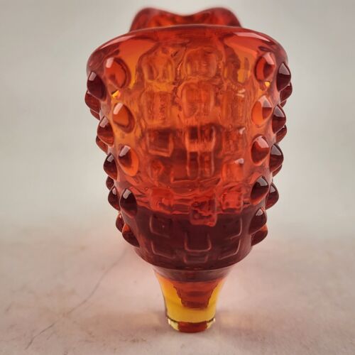 Fenton Hobnail Amber Glass Shoe Cat Head Art Glass Slipper Vintage Boot Amberina