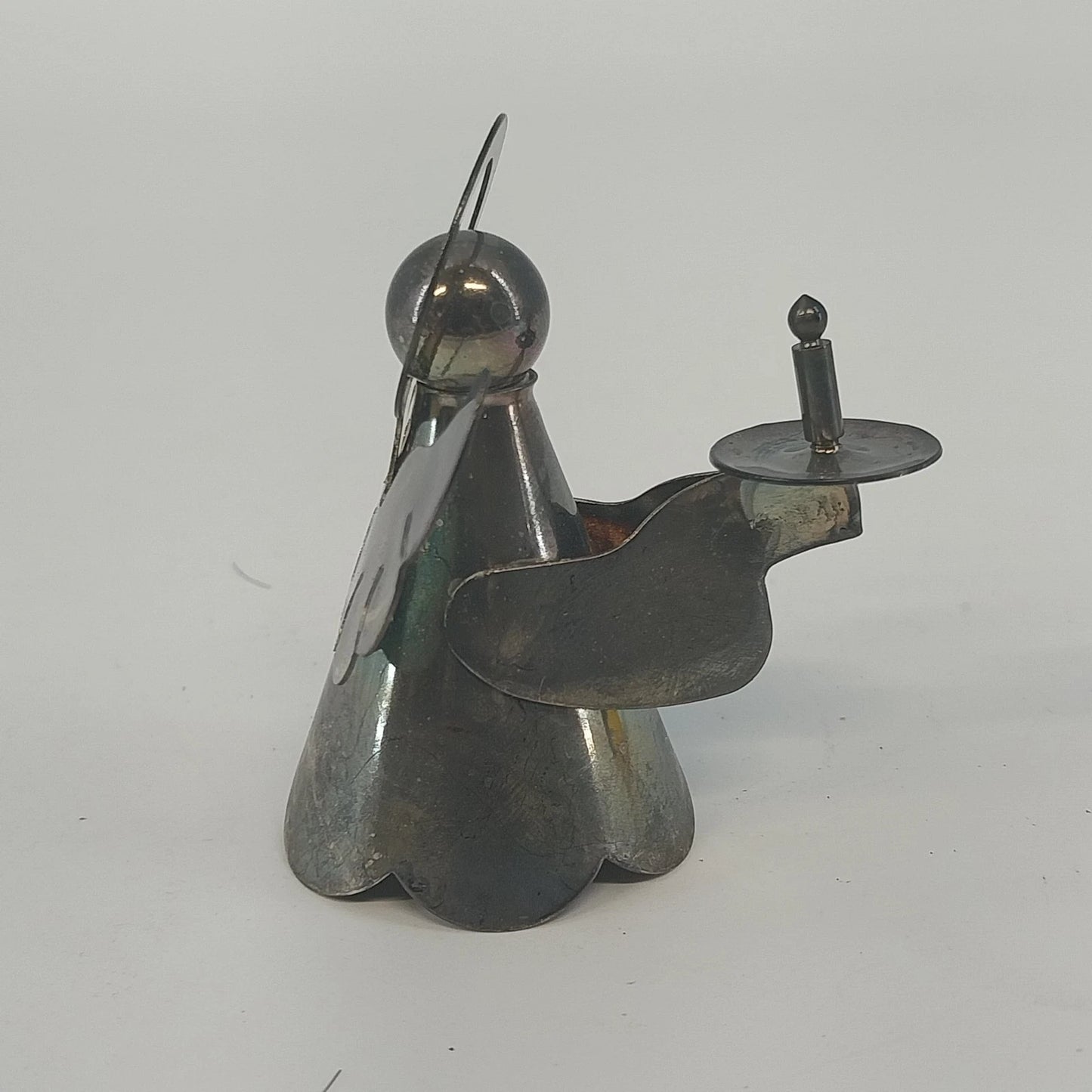 Silver Tone Metal Angel Candle Holder Halo Wings Figurine 2¼" Christmas Vintage